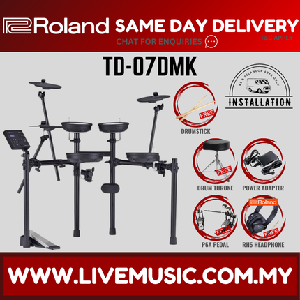 Roland TD-07DMK Electronic Digital Drum Set with RH-5 Headphones, T1D Drum Throne, Double Kick Pedal, Drumstick ( TD07DMK / RH5 )