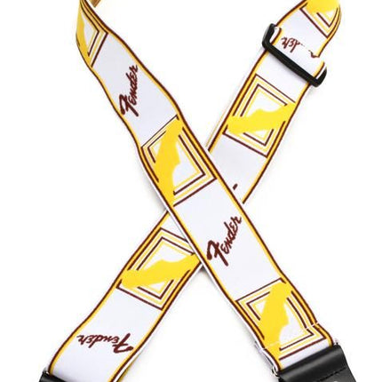 Fender WeighLess Monogram Guitar Strap, Multi-Colour - White/Brown/Yellow
