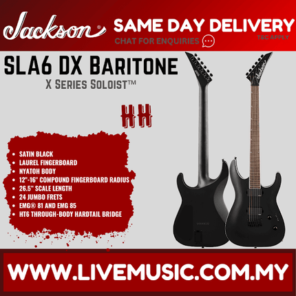 Jackson X Series Soloist SLA6 DX Baritone Electric Guitar, Laurel FB, Satin Black