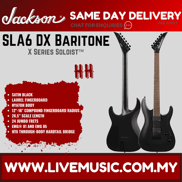 Jackson X Series Soloist SLA6 DX Baritone Electric Guitar, Laurel FB, Satin Black