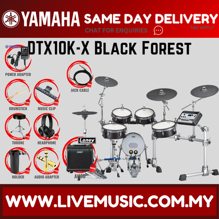 Yamaha DTX10K-X Electronic Drum Set With Amplifier And Drum Throne - Black Forest ( DTX10 / DTX10K / DTX10KX )