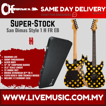 Charvel Super-Stock SD1 H FR Electric Guitar, Ebony FB, Diamond Life