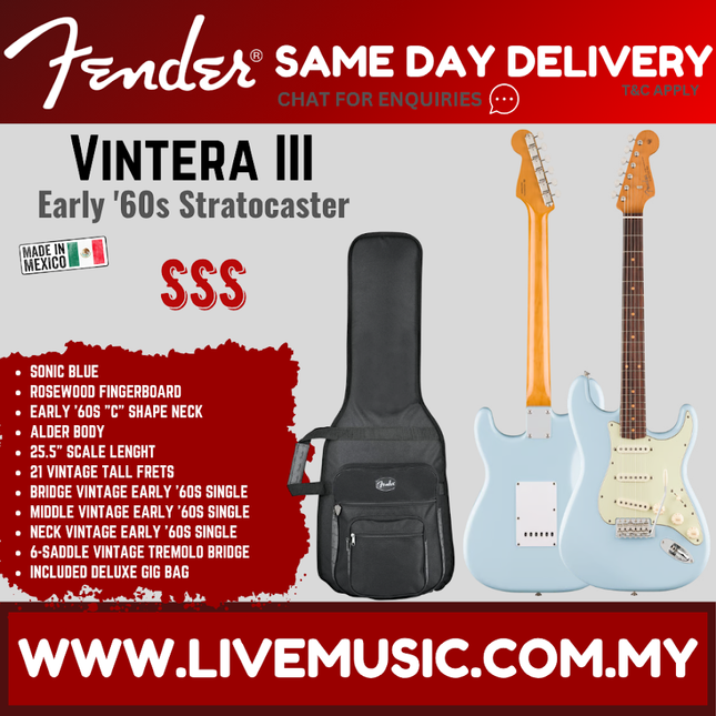 Fender Sonic Blue Stratocaster electric guitar with rosewood fingerboard and gig bag