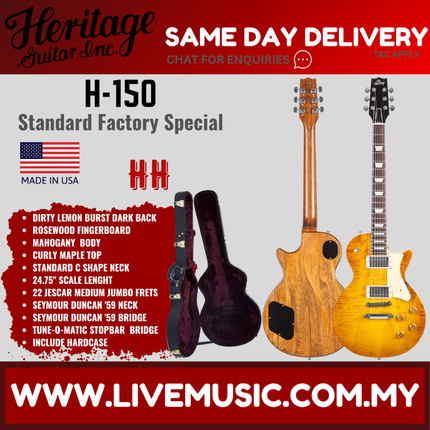 Heritage Standard Collection Factory Special H-150 Electric Guitar w/Case, Dirty Lemon Burst Dark Back ( H150 H 150 )