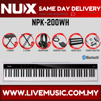 NUX NPK-200 88 Key Digital Piano Wooden Stand 3 Pedal Bench Weighted Keyboard - White ( NPK 200 NPK200 )