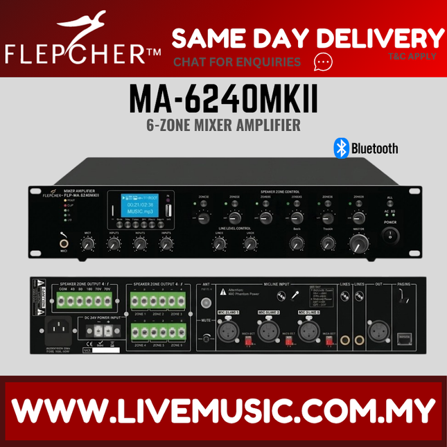 FLEPCHER MA-6240MKII 120w 6 Zones Mixer amplifier with MP3/Tuner/Bluetooth ( MA6240MKII MA 6240MKII )