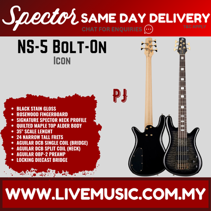 Spector Icon NS 5 Bolt-On 5-String Electric Bass Guitar, Black Stain Gloss