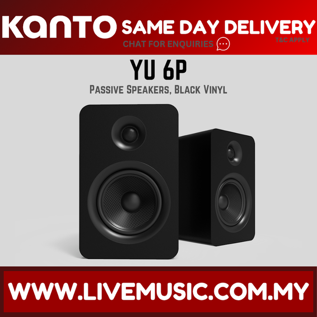 Black passive bookshelf speakers with dual drivers, two compact cabinets