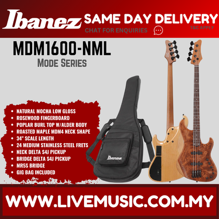 Ibanez MDM1600-NML Electric Bass Guitar, Natural Mocha Low Gloss ( MDM1600NML MDM1600 NML )