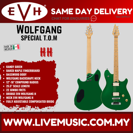 EVH Wolfgang Special TOM Electric Guitar, Baked Maple FB, Kandy Green