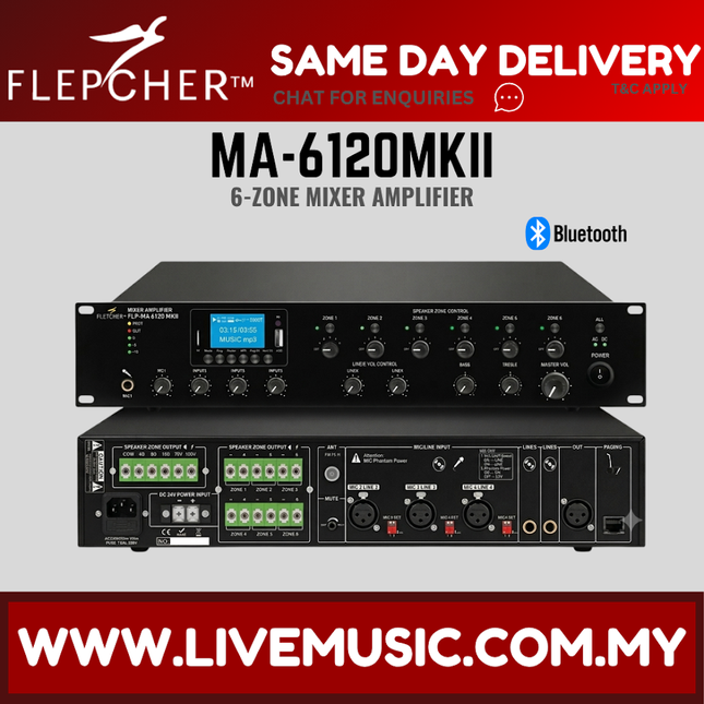 FLEPCHER MA-6120MKII 120w 6 Zones Mixer amplifier with MP3/Tuner/Bluetooth ( MA6120MKII MA 6120MKII )