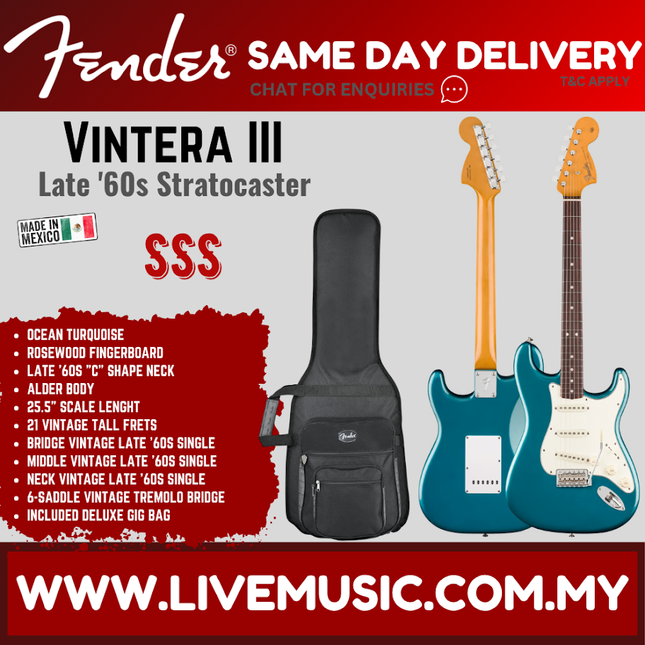 Fender Vintera III Stratocaster electric guitar in ocean turquoise with gig bag