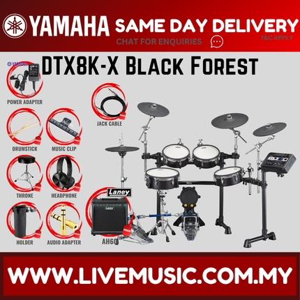 Yamaha DTX8K-X Electronic Drum Set With Amplifier And Drum Throne - Black Forest ( DTX8 / DTX8K / DTX8KX )