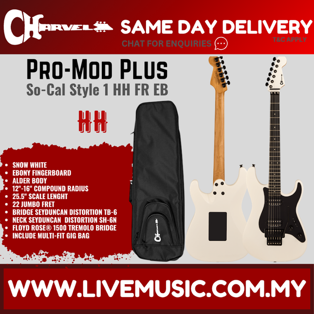 Charvel Pro-Mod Plus So-Cal Style 1 HH FR Electric Guitar, Ebony FB, Snow White