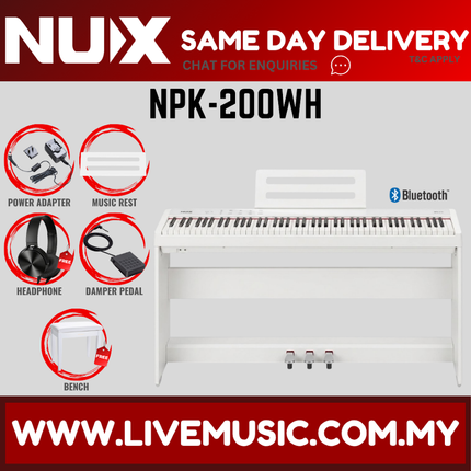 NUX NPK-200 88 Key Digital Piano Wooden Stand 3 Pedal Bench Weighted Keyboard - White ( NPK 200 NPK200 )