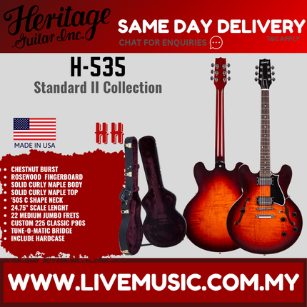 Heritage Standard II Collection H-535 Electric Guitar with Case, Chestnut Burst ( H535 H 535 )