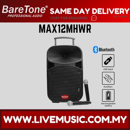 Baretone MAX12MHWR 12" Portable Speaker with Two UHF Wireless Microphone ( MAX 12MHWR MAX-12MHWR )