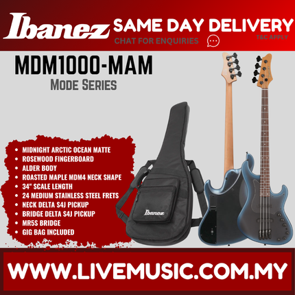 Ibanez MDM1000-MAM Electric Bass Guitar, Midnight Arctic Ocean Matte ( MDM1000MAM MDM1000 MAM )