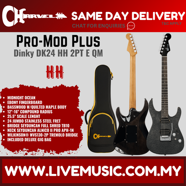 Charvel Pro-Mod Plus Dinky DK24 HH 2PT QM Electric Guitar, Midnight Ocean