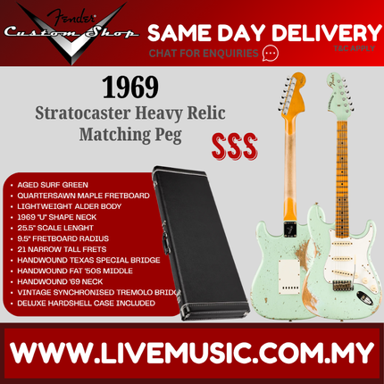 Fender Custom Shop 1969 Stratocaster Heavy Relic Electric Guitar w/Matching Headcap, Aged Surf Green