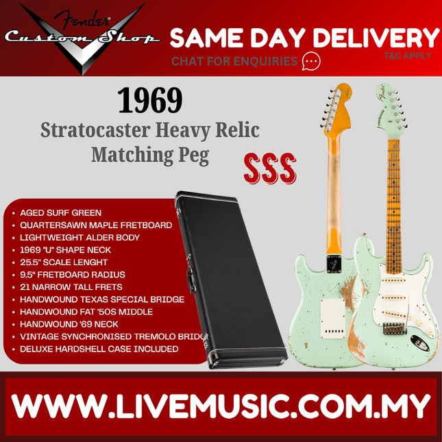 Aged surf green heavy relic Stratocaster-style electric guitar with matching headcap