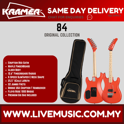 Kramer The 84 Electric Guitar Maple Fretboard with Premium Bag - Eruption Red Satin