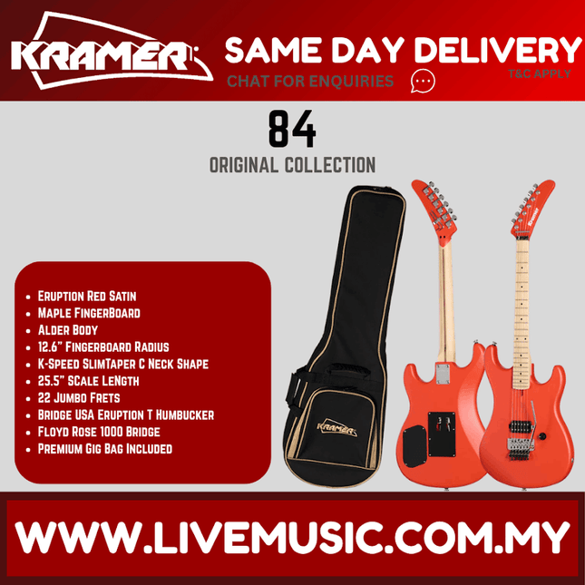 Kramer The 84 Electric Guitar Maple Fretboard with Premium Bag - Eruption Red Satin