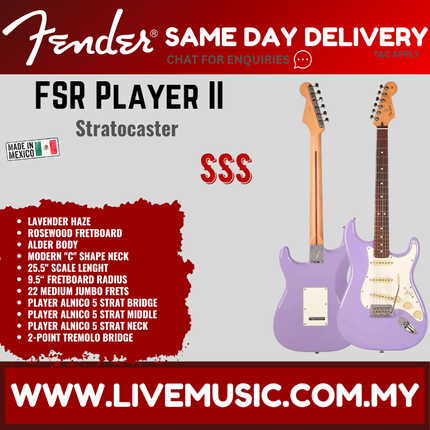 Fender FSR Player II Stratocaster Electric Guitar, RW FB, Lavender Haze