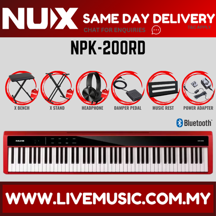 NUX NPK-200 88 Key Digital Piano Wooden Stand 3 Pedal Bench Weighted Keyboard - Red( NPK 200 NPK200 )