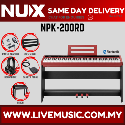NUX NPK-200 88 Key Digital Piano Wooden Stand 3 Pedal Bench Weighted Keyboard - Red( NPK 200 NPK200 )