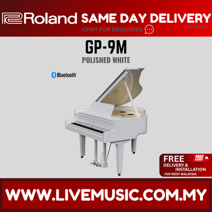Roland GP-9M 88-Key Baby Grand Digital Piano w/ Bench, Polished White ( GP9M / GP 9M )
