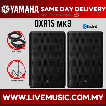 Yamaha DXR15 MK3 15" 2000-watt Active Loudspeaker w/Speaker Stand - Each / Pair ( DXR-15 / DXR 15 / MKIII / MK3 ) Replace DXR15 MKII