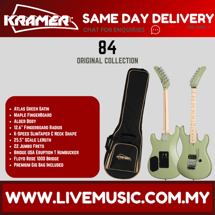 Kramer The 84 Electric Guitar Maple Fretboard with Premium Bag - Atlas Green Satin