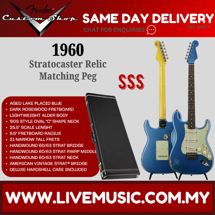 Fender Custom Shop 1960 Stratocaster Relic Electric Guitar w/Matching Peg, Aged Lake Placid Blue