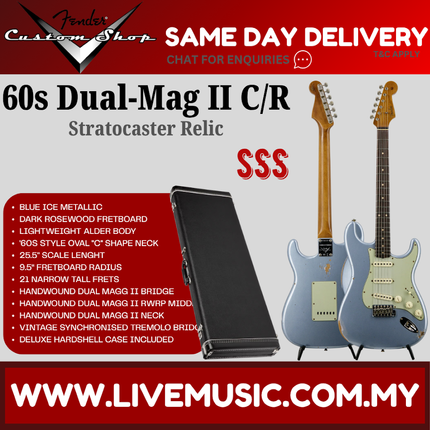 Fender Custom Shop 60s Dual-Mag II C/R Stratocaster Relic Electric Guitar, Blue Ice Metallic