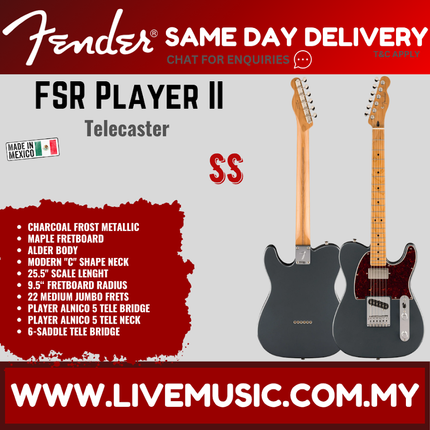 Fender FSR Player II Telecaster Electric Guitar, Maple FB, Charcoal Frost Metallic