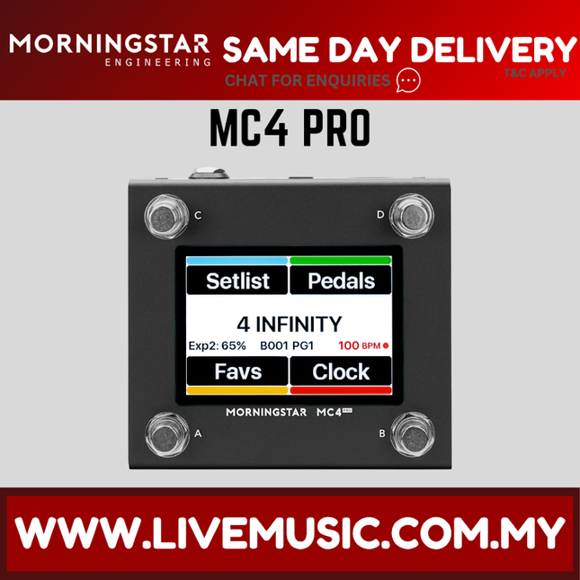 Morningstar MC4 Pro MIDI controller with knobs and lit front display