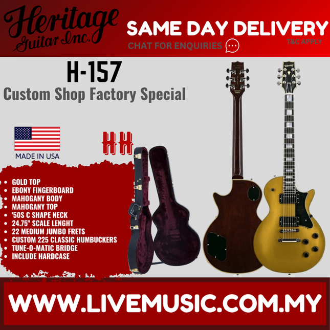 Heritage Custom Shop Factory Special H-157 Mahogany Top Electric Guitar w/Case, Gold Top ( H157 H 157 )