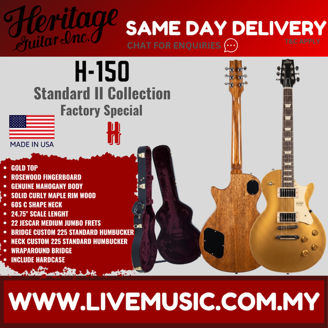 Heritage Standard II Collection Factory Special H-150 Electric Guitar w/Case, Gold Top ( H150 H 150 )