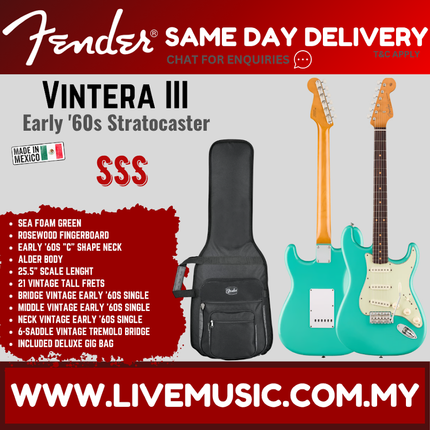 Fender Vintera III Early 60s Stratocaster Electric Guitar, RW FB, Sea Foam Green
