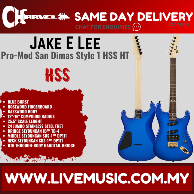 Charvel Jake E Lee Signature Pro-Mod San-Dimas Style 1 HSS HT Electric Guitar, Blue Burst