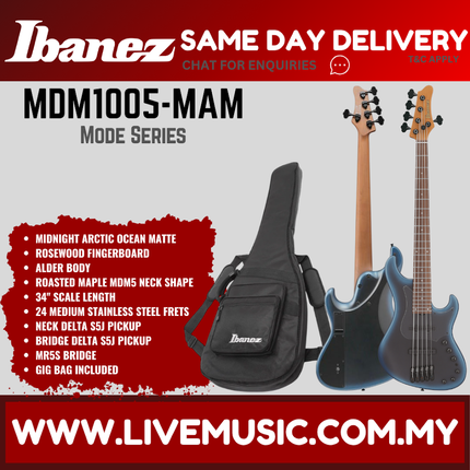 Ibanez MDM1005-MAM 5 String Electric Bass Guitar, Midnight Arctic Ocean Matte ( MDM1005PW MDM1005 PW )