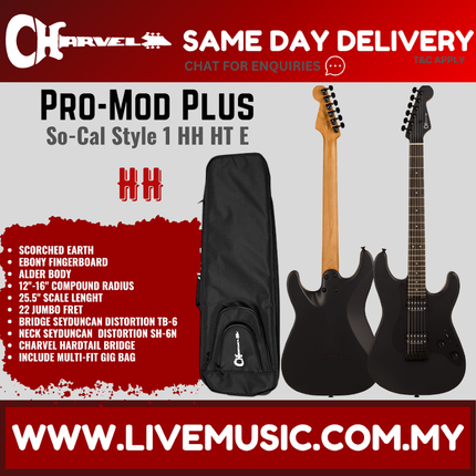 Charvel Pro-Mod Plus So-Cal Style 1 HH HT Electric Guitar, Ebony FB, Scorched Earth