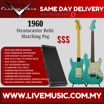 Fender Custom Shop 1960 Stratocaster Relic Electric Guitar w/Matching Peg, Seafoam Green Sparkle