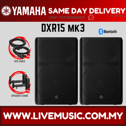 Yamaha DXR15 MK3 15" 2000-watt Active Loudspeaker w/Speaker Stand - Each / Pair ( DXR-15 / DXR 15 / MKIII / MK3 ) Replace DXR15 MKII