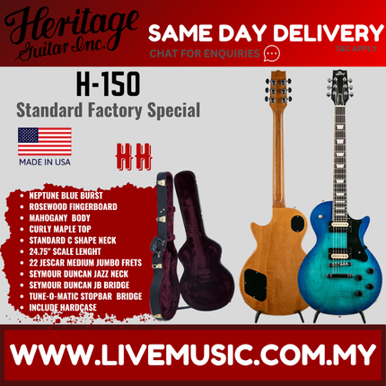 Heritage Standard Collection Factory Special H-150 Electric Guitar w/Case, Neptune Blue Burst ( H 150 / H150 )