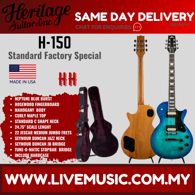 Heritage Standard Collection Factory Special H-150 Electric Guitar w/Case, Neptune Blue Burst ( H 150 / H150 )