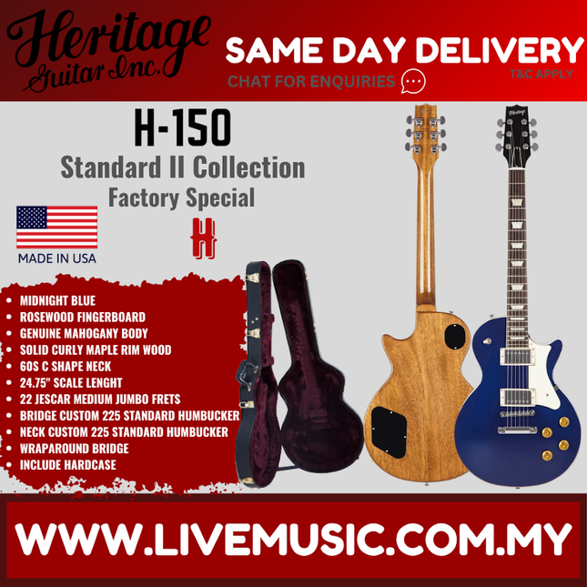 Heritage Standard II Collection Factory Special H-150 Electric Guitar w/Case, Midnight Blue ( H150 H 150 )