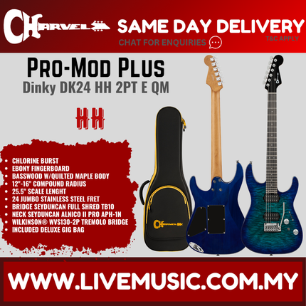 Charvel Pro-Mod Plus Dinky DK24 HH 2PT QM Electric Guitar, Chlorine Burst
