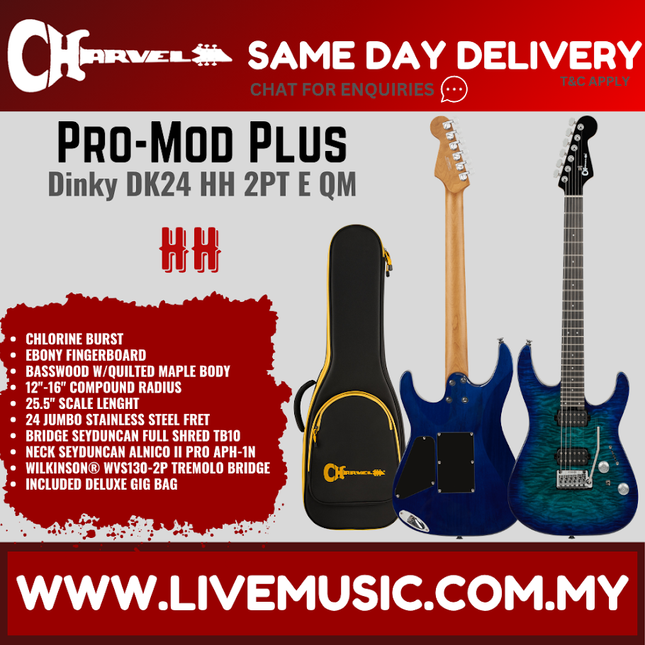 Charvel Pro-Mod Plus Dinky DK24 HH 2PT QM Electric Guitar, Chlorine Burst